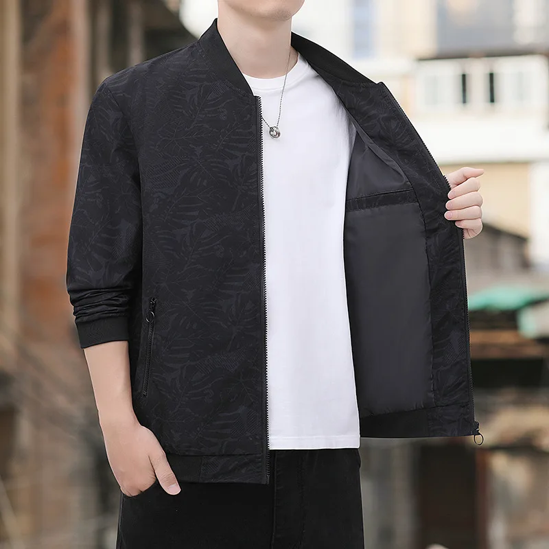 

New Trendy Men's Jacket Fashion Collar Casual Jackets Solid Color Outerwear Thin Regular Length Casual Round Neck Man Jacket