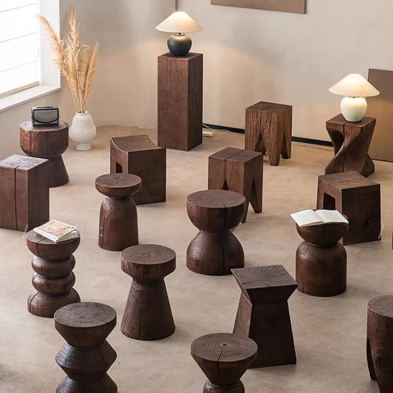 

Walnut Wooden Pier Stool Solid Wood Shoe Bench for Entryway Natural Side Table for Living Room Hotel Lobby Decoration Furniture