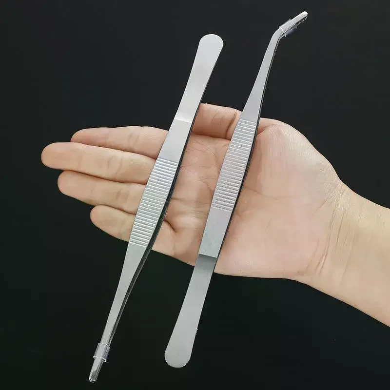 2Pcs Food Grade Stainless Steel Tweezers Heat Resistant Straight Curved Tip Utensils for BBQ Grilling Kitchen Cooking