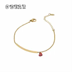 Red Zircon Heart Simple Ball Bracelet Women Stainless Steel Plated 18k Gold Sweet Girlfriend Birthday Gift Jewelry