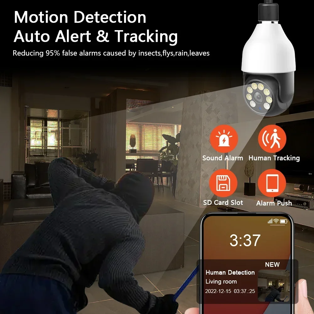 5MP 5G WIFI Bulb Camera TUYA Smart Life PTZ Outdoor Cam work with Alaxa Google Home Night Vision Human Detect Waterproof image 5