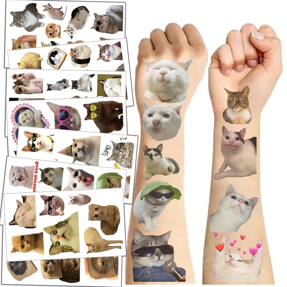 10Pcs/set Kawaii Love Cat Fake Tattoo Stickers Children Water Transfer Disposable Temporary Tattoo Stickers Toys Kawaii Gift