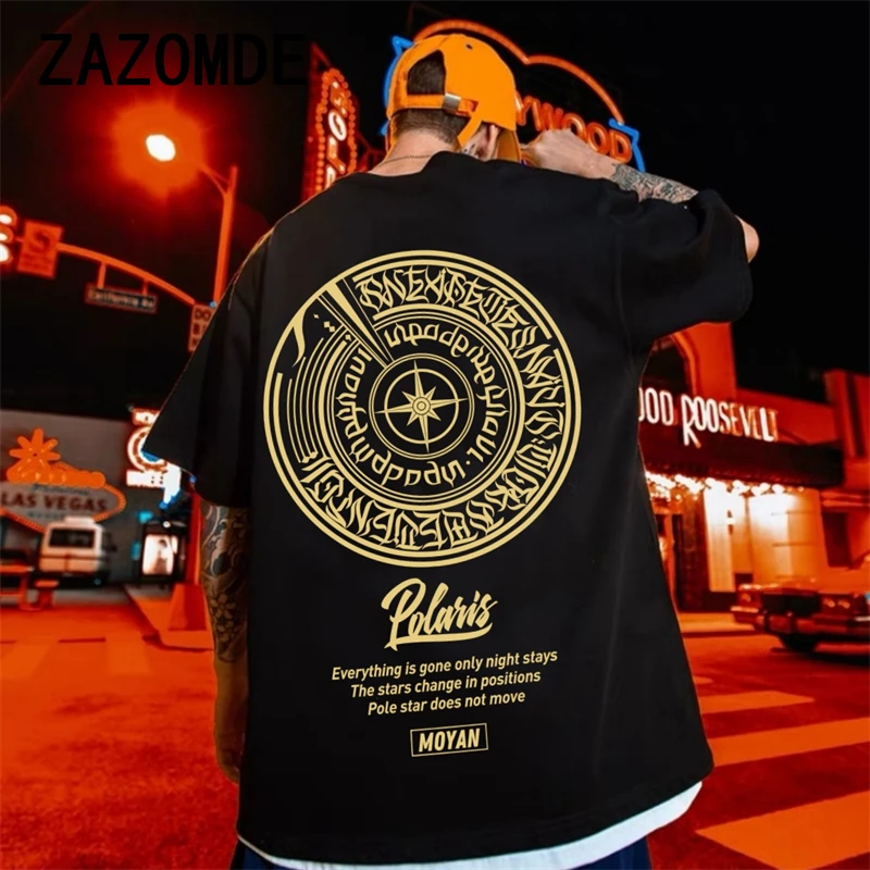 ZAZOMDE 260GSM Cotton T Shirt Men Hip Hop Streetwear Harajuku Summer Cotton T-Shirts Oversized Short Sleeve Print Tops Tees 5XL