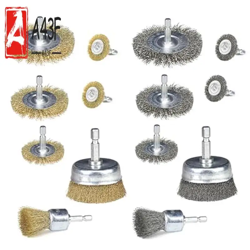 A43F-14Pc Wire Wheel Brush Set For Drill With 6Mm Shank,Aggressive&Indestructible For Cleaning Rust/Corrosion/Paint,Deburring