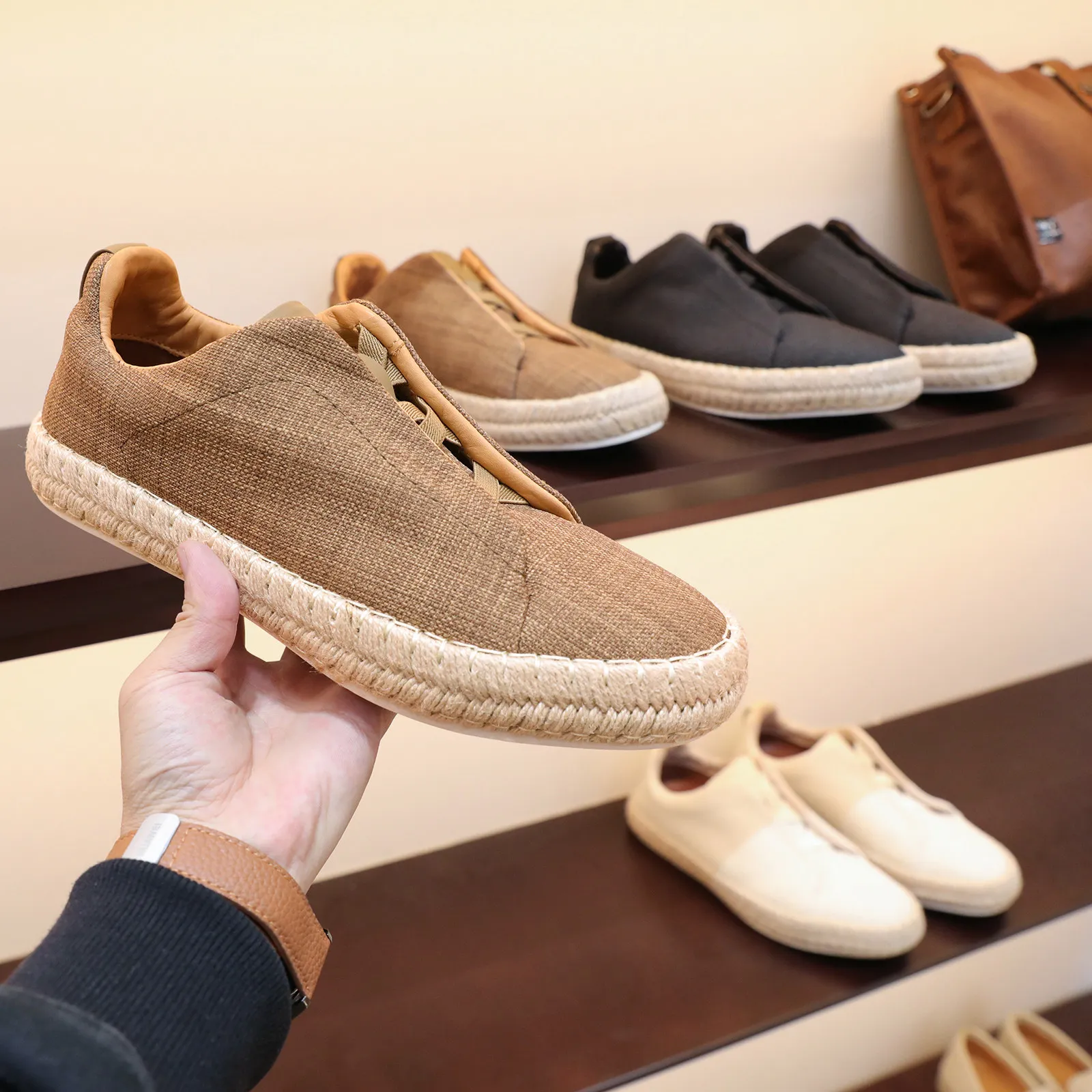 Italian luxury old money wind 2026 new casual shoes retro straw linen lazy one-pedal fisherman shoes