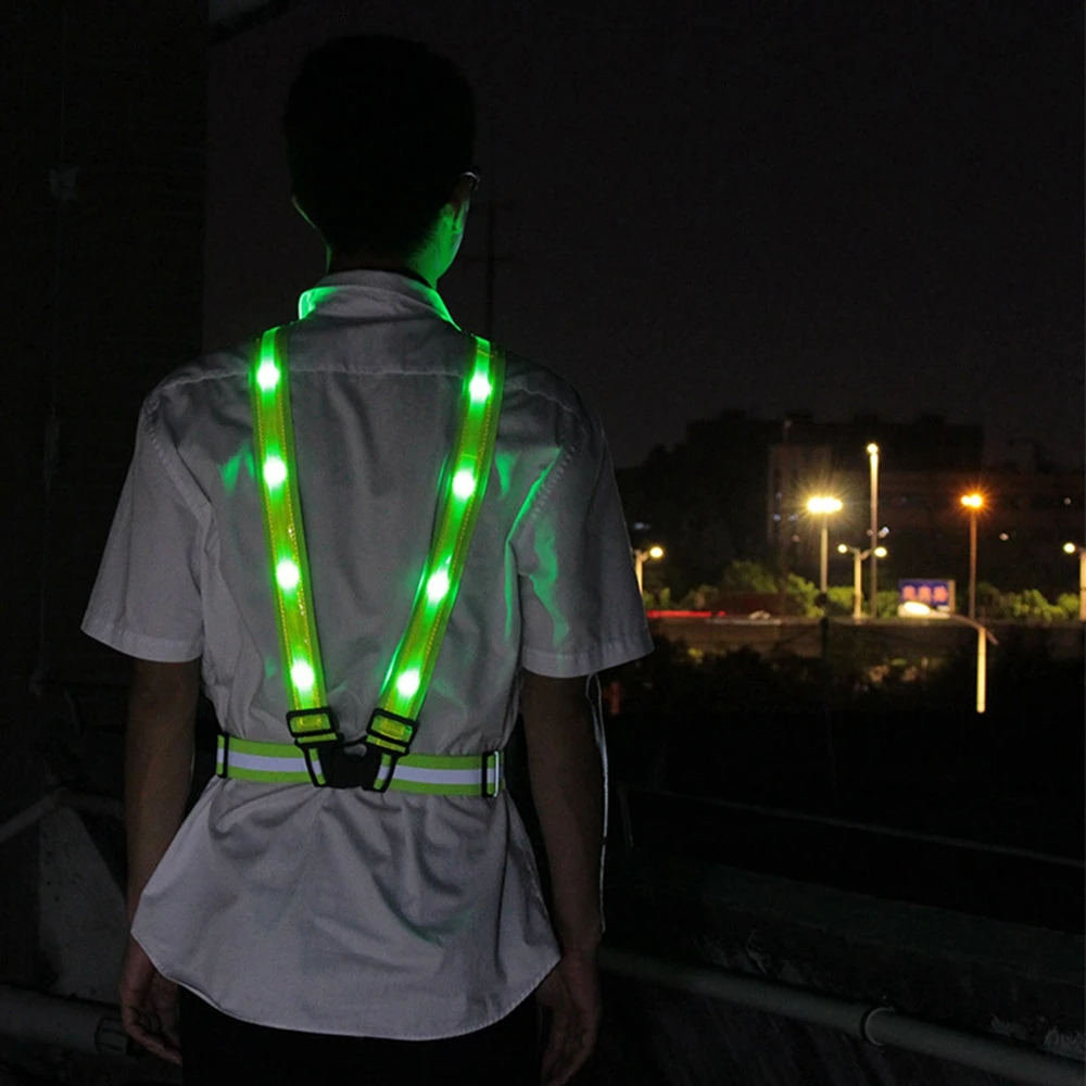 Cycling Outdoor Sports LED Reflective Vest Belt with 3 Light Modes Adjustable Safety Vest for Night Running Cycling