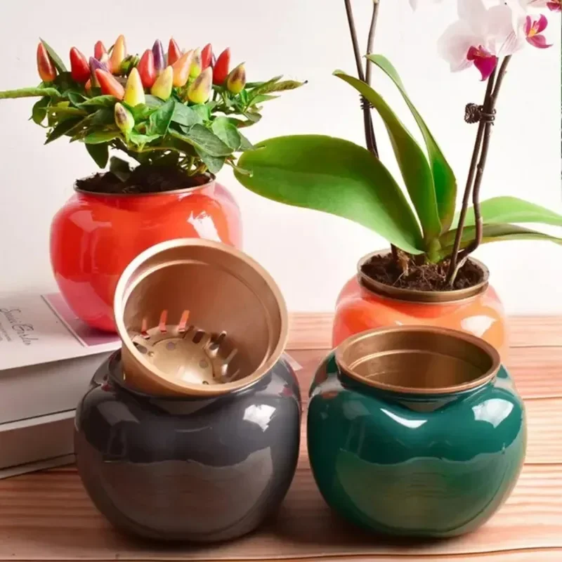 

1 Set Great Hydroponics Vase 4 Colors Flower Vase Dual Layer Non Deformation All-Purpose Automatic-Watering Flower Pot Decor