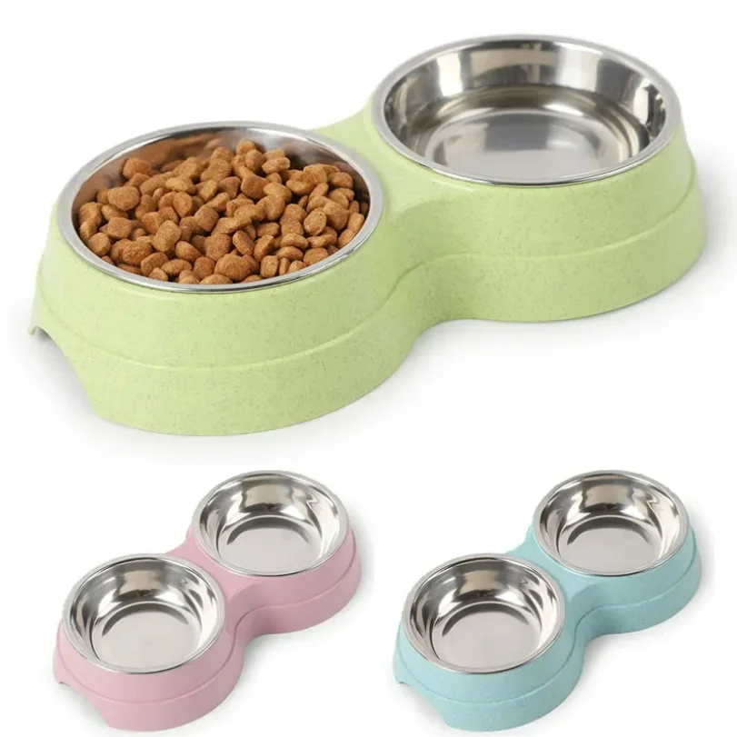 

Double Pet Bowls Dog Food Water Feeder Stainless Steel Pet Drinking Dish Feeder Cat Puppy Feeding Supplies Small Dog Accessories