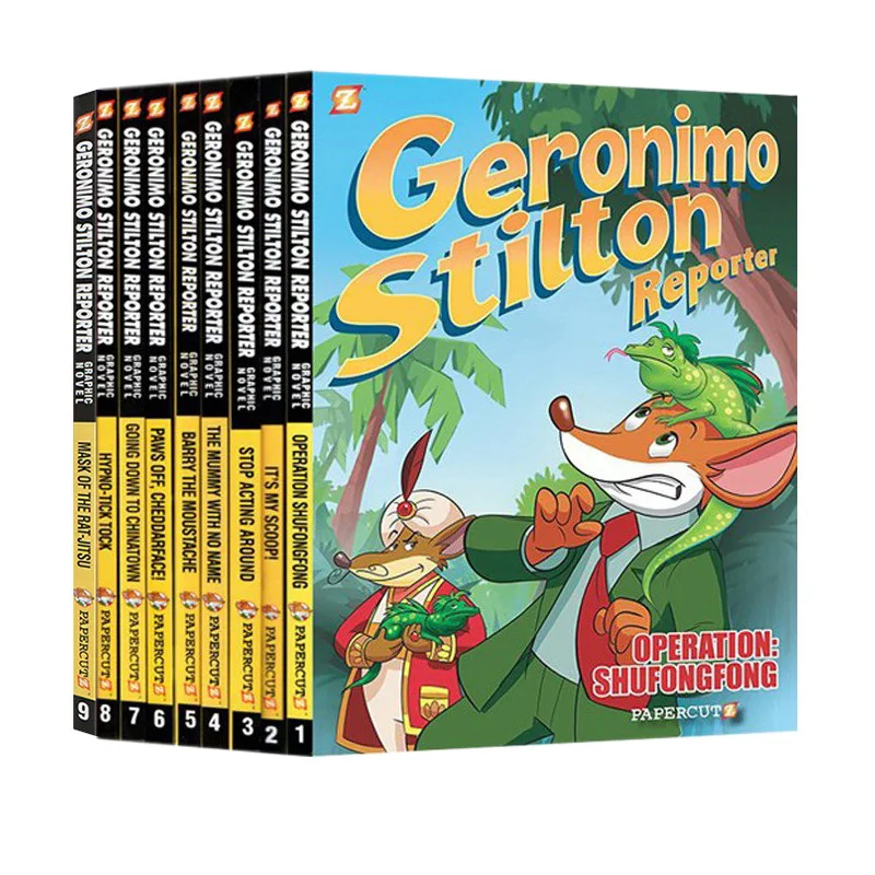 9 Volumes Geronimo Stilton Reporter Graphic Novels Picture Storybook Kids English Bridge Chapter Comic Book Hard Cover Age 5+