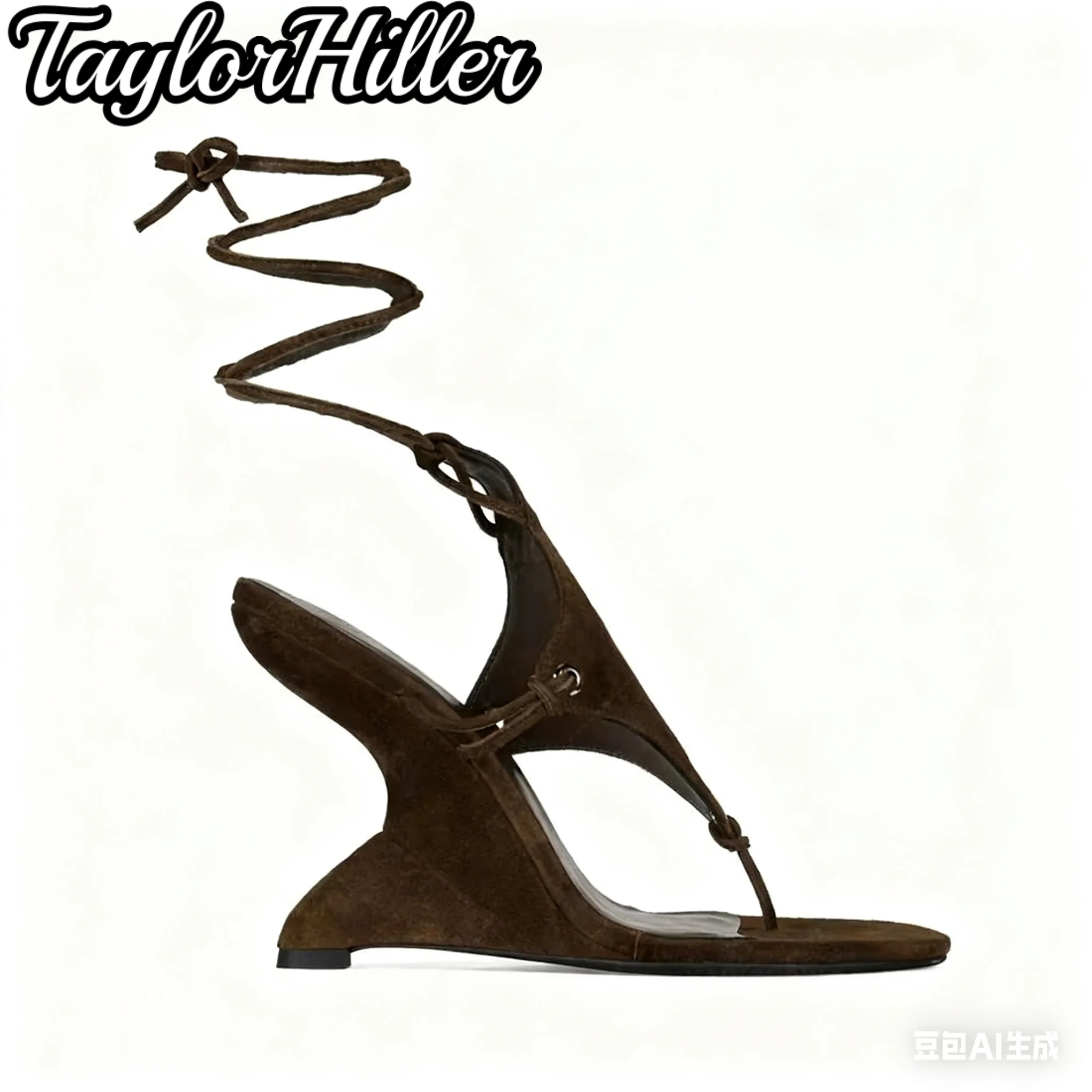 

Roman Strange Style T-strap Sandals Suede Clip Toe Lace Up Ankle Strap High Heels Solid Brown White Red Summer Gladiator Shoes