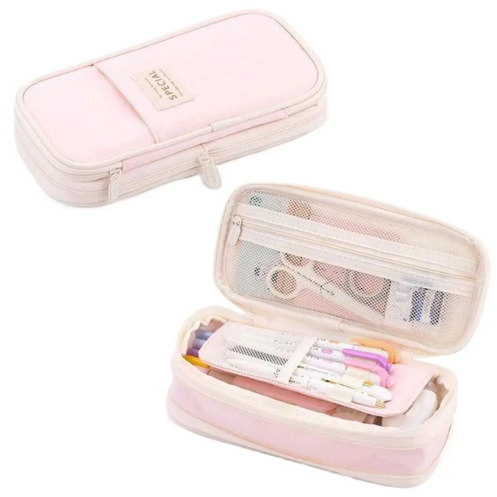 Macaroon Kawaii Pencil Cases Double Zip Retractable Expandable Pencil Case Large Capacity Stationery Box Student Stationery