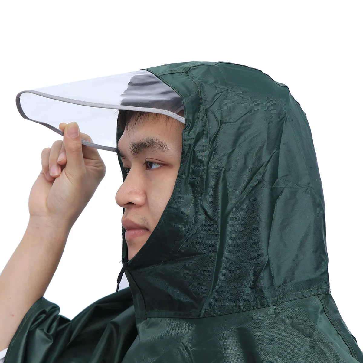 

Reinforced Bike Raincoat Men Women Unisex Large Hat Brim Windproof Rainproof Transparent Poncho Drawstring Snap Buttons