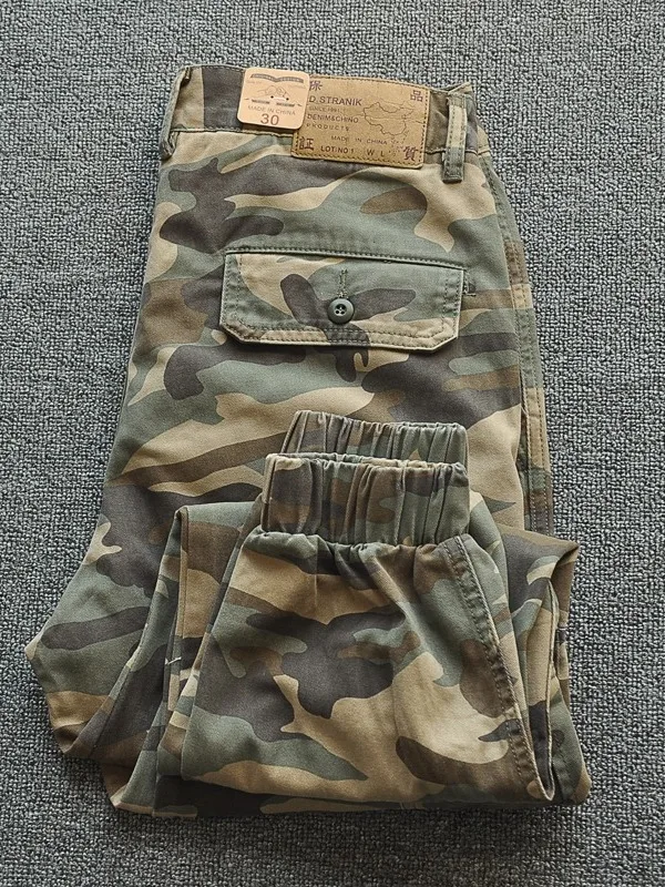 

American Sle Camouflage Work Pants Men's Spring Autumn New Faion Brand Heavy Wear Resistant Waed Cuffed Trousers