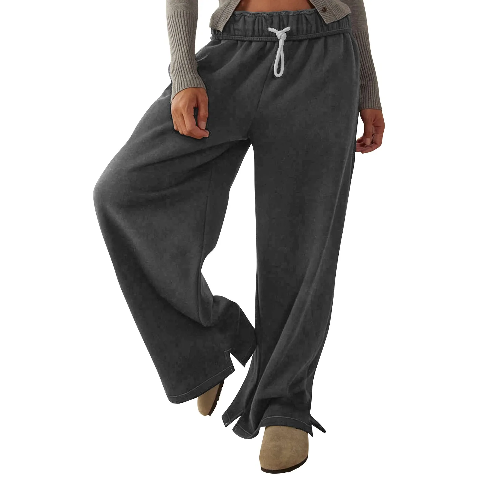 

Female Casual Pants Solid Color Loose Elastic Belt Pocket Sports Sweatpants Classic Soft And Breathable High Waist Basic Pants
