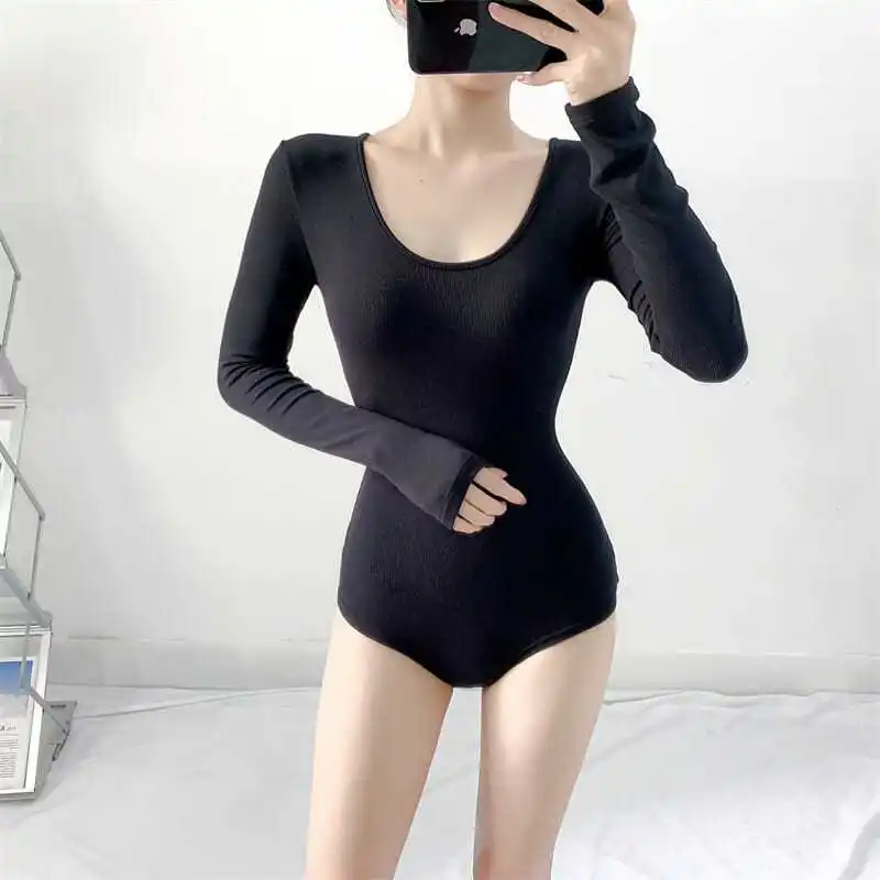 Sexy slim round neck onesie female stretch versatile long sleeved T-shirt spring and autumn outfit with top base shirt