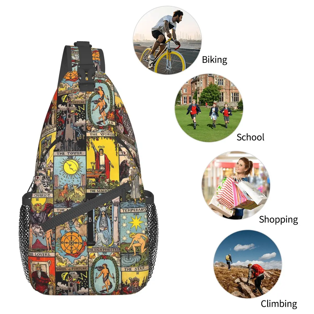 Die große Arcana von Tarot kleine Schulter tasche Brust Cross body Schulter rucksack Outdoor Wandern Tages rucksäcke Glück Hexen muster Tasche