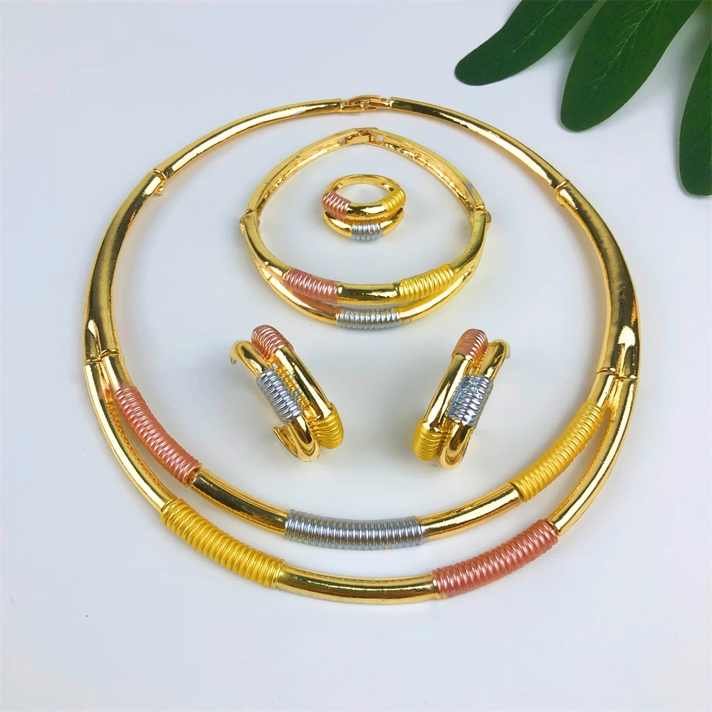 TITI Luxury Choice Gold Color Women Jewelry Sets Necklace Earrings Bracelet Rings Elegant Set Ethiopia Dubai Wedding Party Gifts