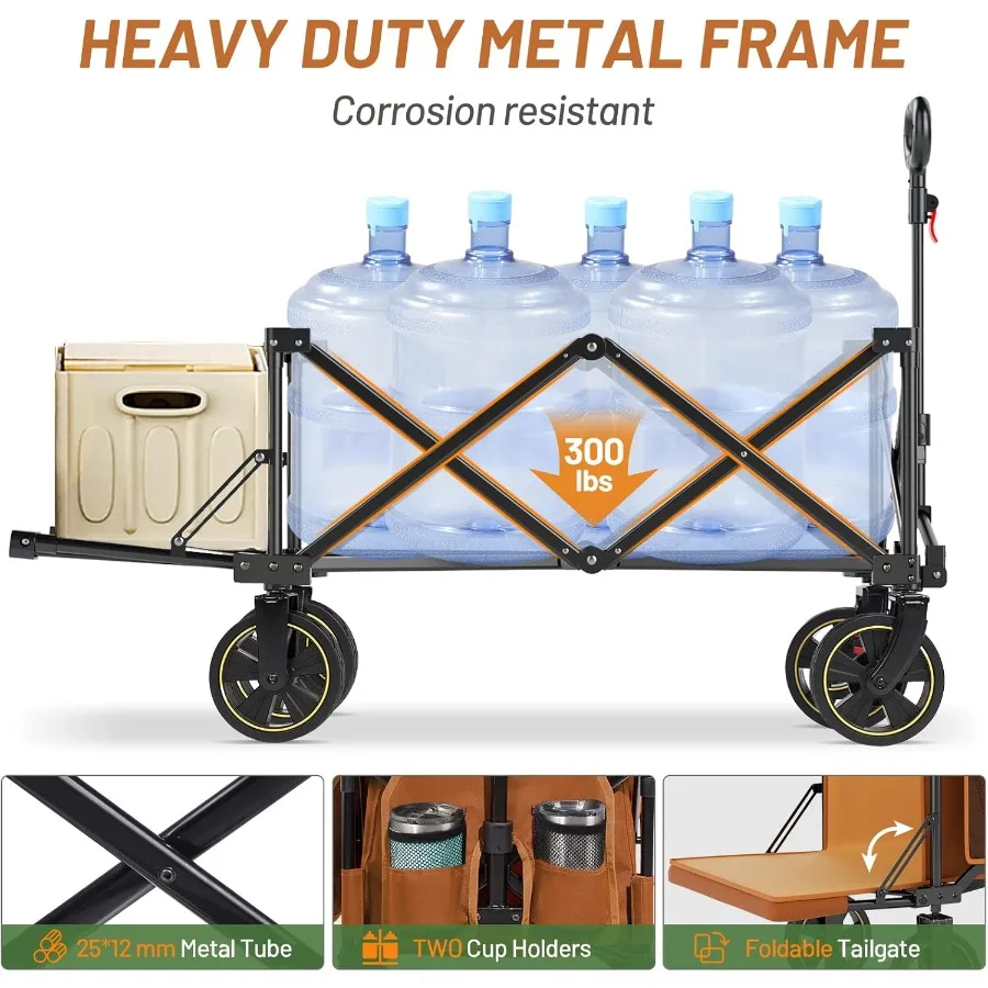 49 عربة قابلة للطي طويلة جدًا مع باب خلفي وفرامل للاستخدام الخارجي شديد التحمل بسعة 300 رطل مع عربة محمولة