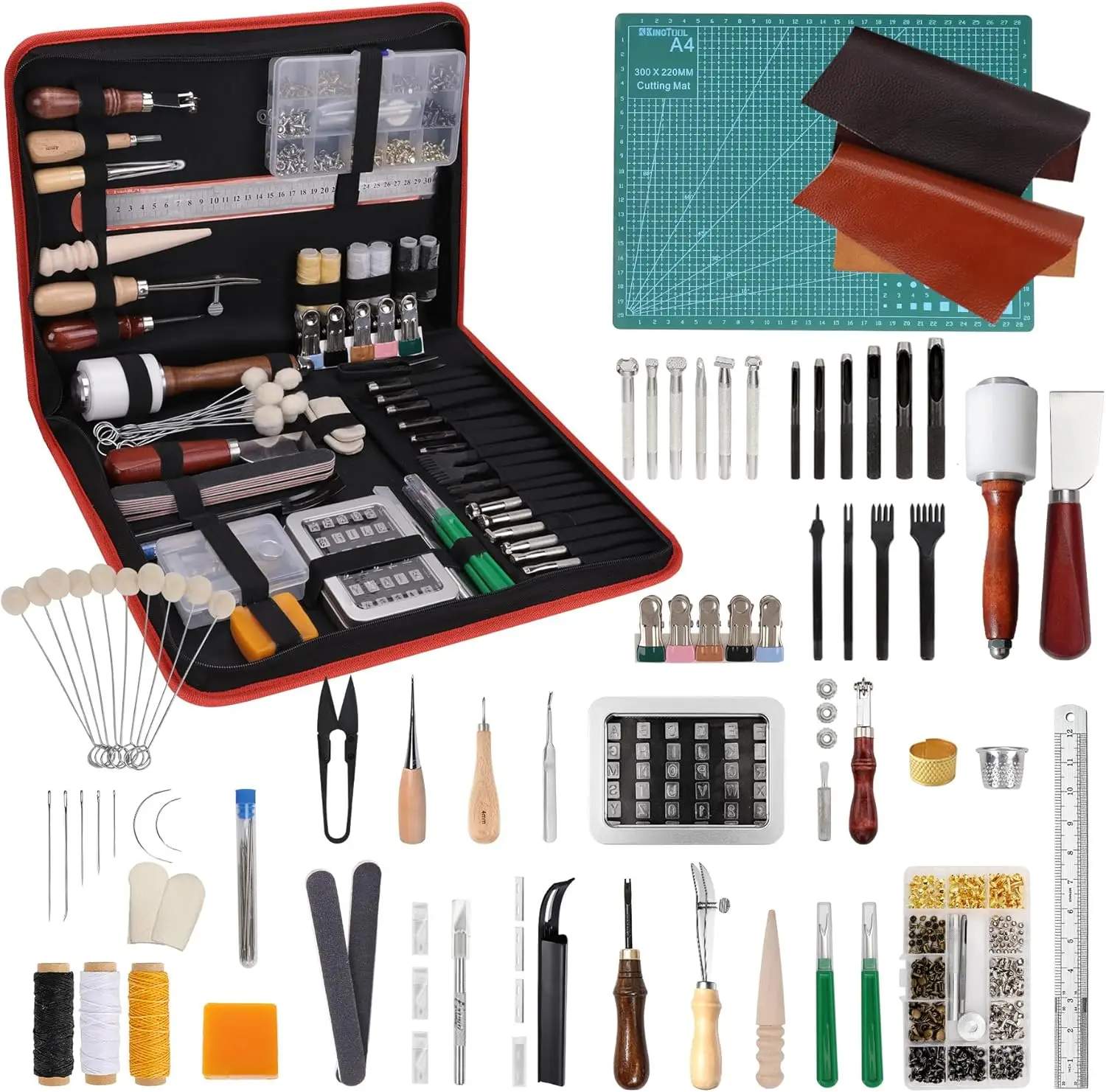 

386-Piece Leather Craft Kit with Tools, Organizer & Mat for Sewing, Cutting, Punching