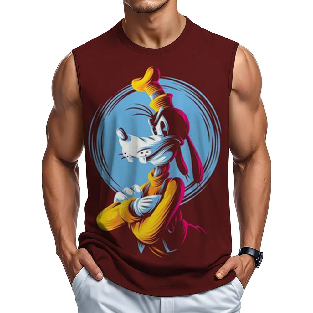 

Летний новый тренд, мужской пуловер с принтом Disney Goofy, сетчатая нижняя рубашка, спортивная рубашка для фитнеса, плавания, бега, жилет без рукавов, быстрый