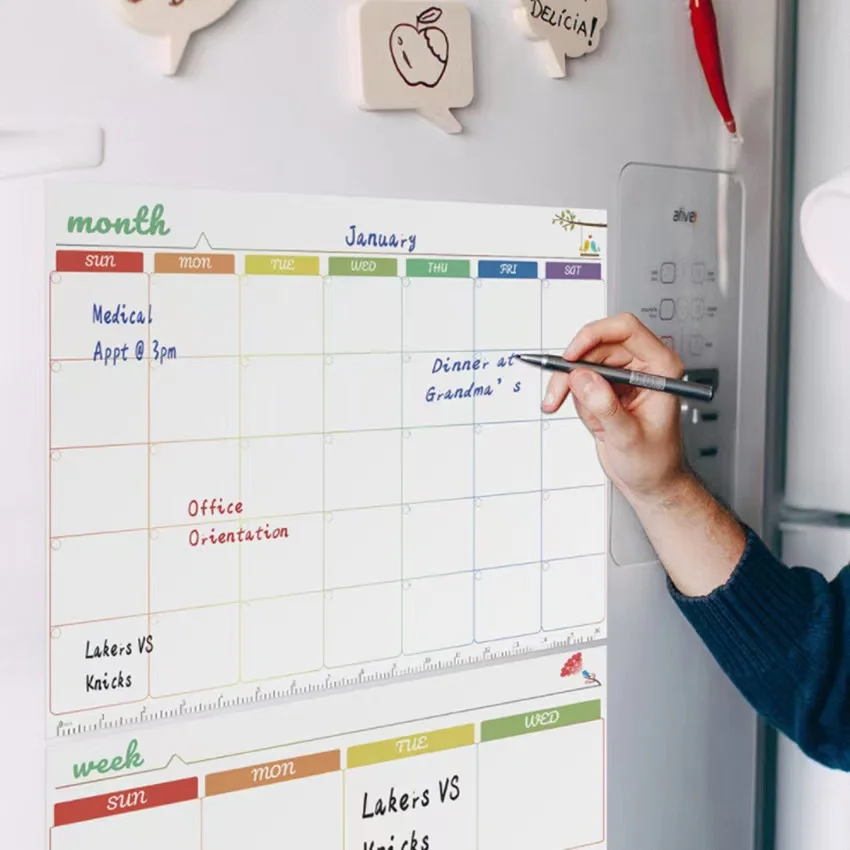 2023 nowy magnetyczny Planner miesięczny/tygodniowy tabela z kalendarzem tablica ścieralna na sucho tablica naklejka na lodówkę tablica ogłoszeń Menu