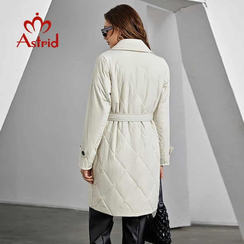 Astrid-Jaqueta acolchoada longa feminina, cinto de lapela, peito único, algodão, sobretudo acolchoado, à prova de vento, casacos Parka, feminino, outono, inverno