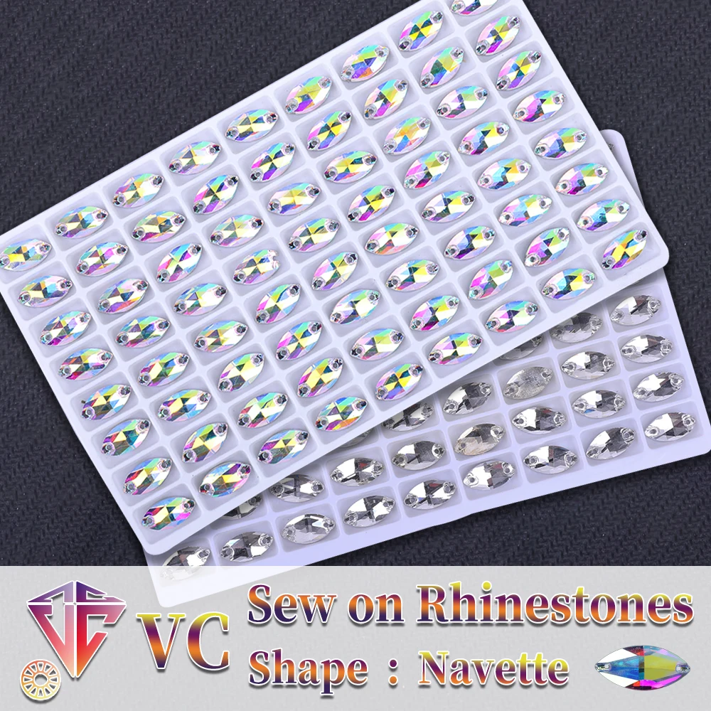 Nähen Sie AB Strass Navette Form Flatback Glas Kristalle für Kleidung Brautkleider alle Dekoration DIY