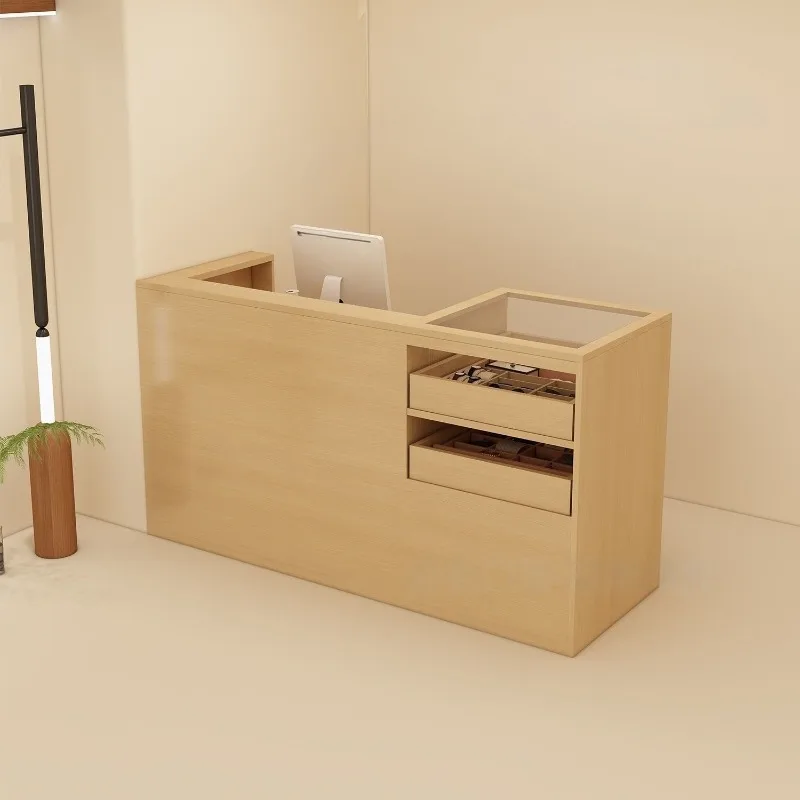 Clothing store checkout page Antique display cabinet Glass bar Women's clothing store Small front desk counter reception
