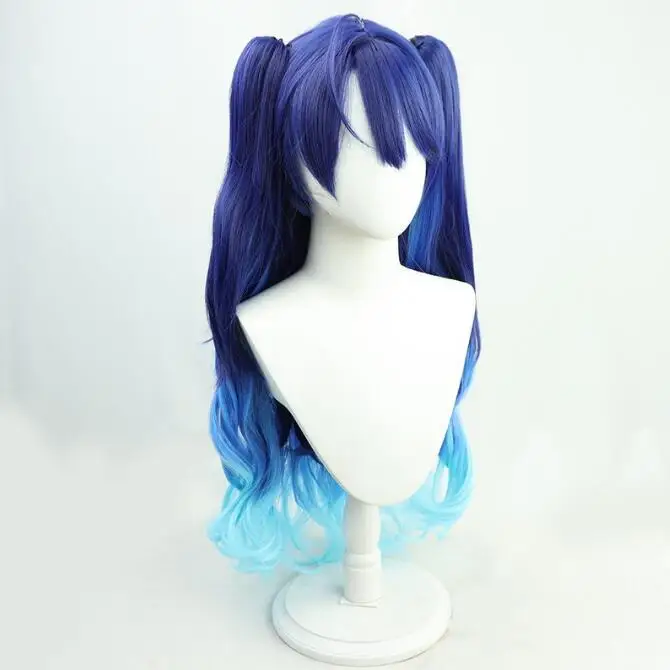 Amamiya Kokoro Pruik Gradiënt Blauw 80Cm Lang Krullend Synthetisch Haar Youtuber Girls Hololive Cosplay