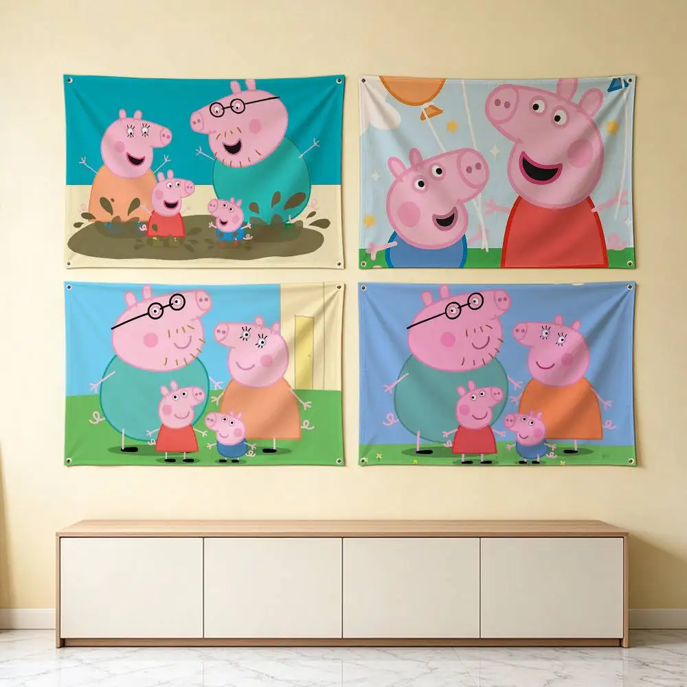 Peppa Pig C-Cartoon P-Pink  Flags for Bedrooms Home Decor Items Outdoor Decors Garage Decoration Flaga