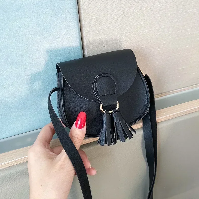 PU Leather Children Small Shoulder Bag Cute Princess Accessories Kids Coin Purse Handbags Cute Girls Baby Tassel Crossbody Bags