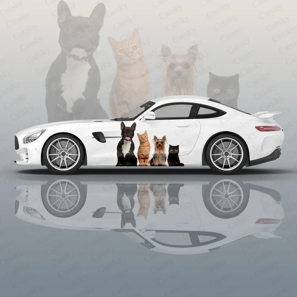 Cat and Dog Racing Car Graphic Decal Protect Full Body Vinyl Wrap Modern Design Vector Image Wrap Sticker Decorative Car Decal