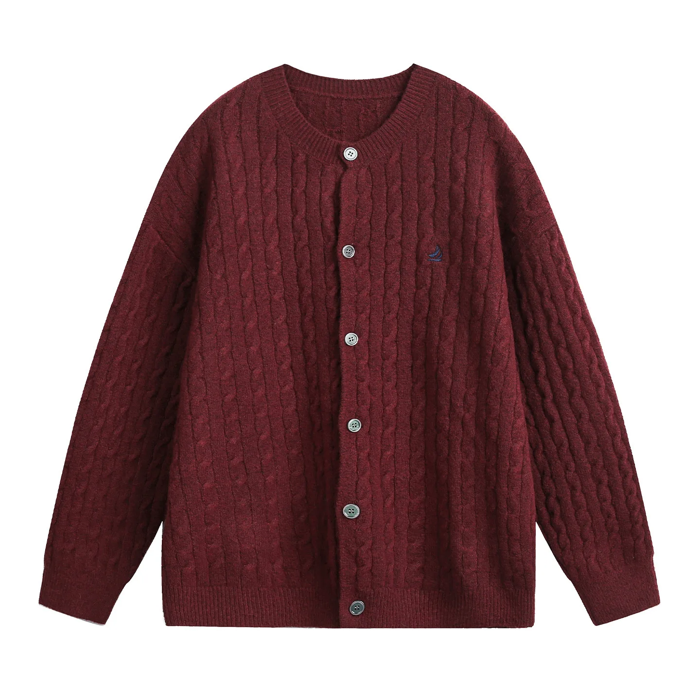 Unsiex Cardigan Knitting Sweater 2025 Autumn Winter New Men's Cable Knit Crew Neck Cardigan Textured Loose Sweater Outerwear