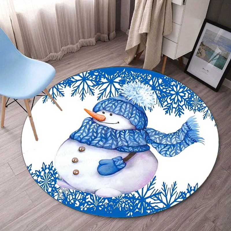 

Snowman Winter Theme Round Crystal Velvet Rug Christmas Holiday Home Decor Floor Mat Kids Room Play Area Soft Anti Slip Carpet
