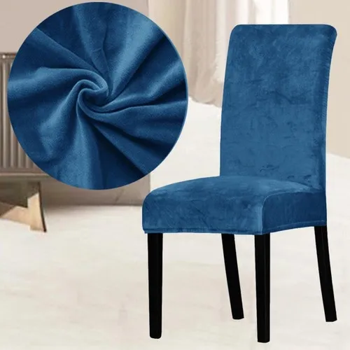 Abeltrade Mat and Thick Soft Velvet Fabric Chair Cover Saks Blue Color 4 Pcs