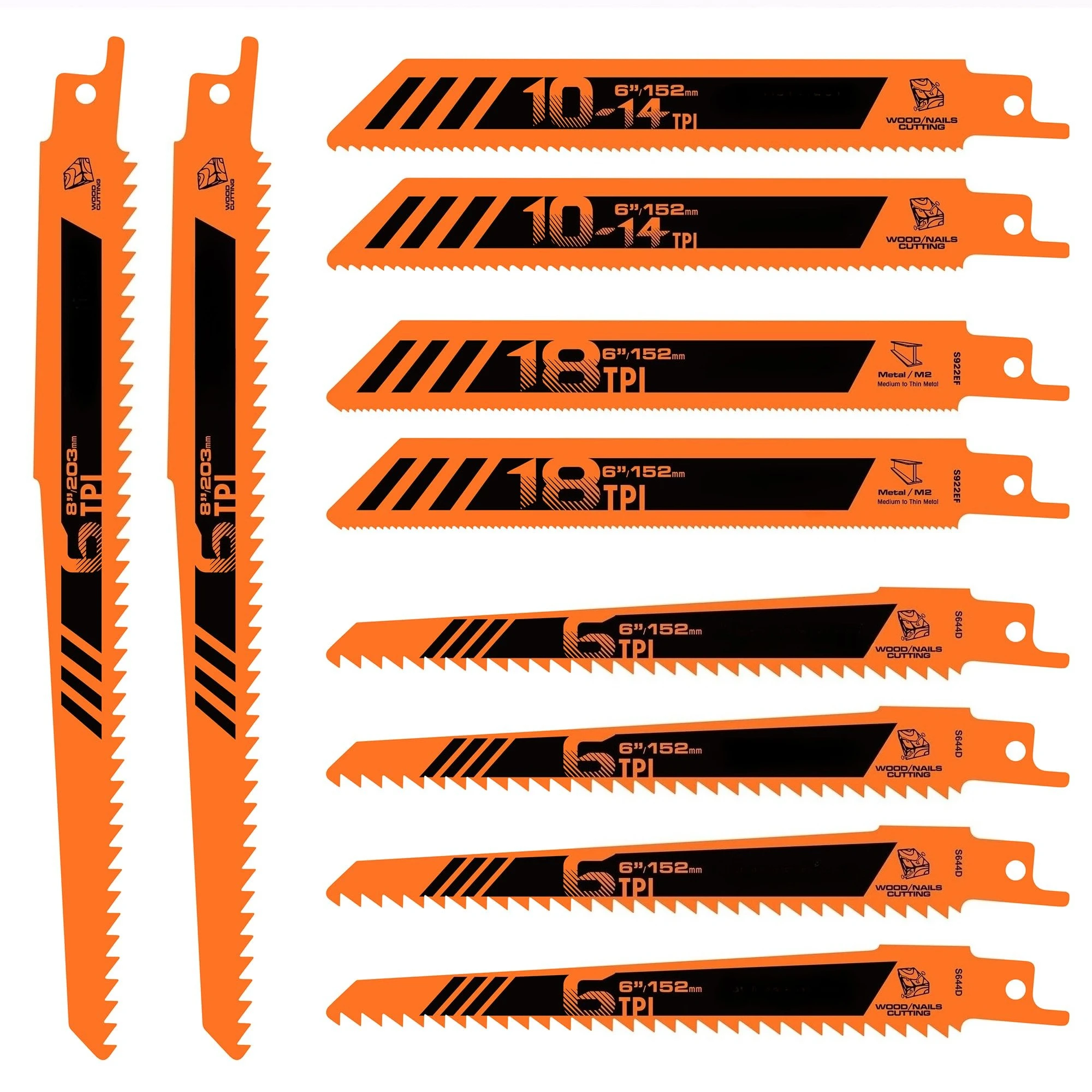 10-Piece Bi-Metal Reciprocating Saw Blade Set 6 To 8 Inch Used for Wood & Metal Cutting Drywall Plastic and Composite Materials