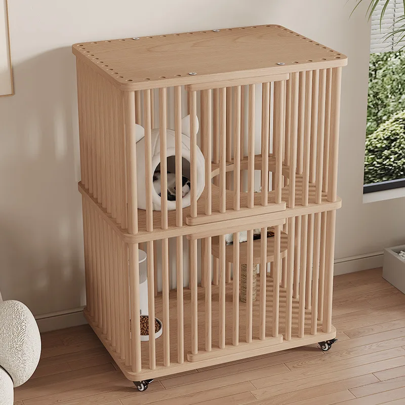 Extra Large Space Solid Wood Cat Villa Luxury Double Storey Cat House Movable Cat Cage Pet Supplies Small Dog Cage