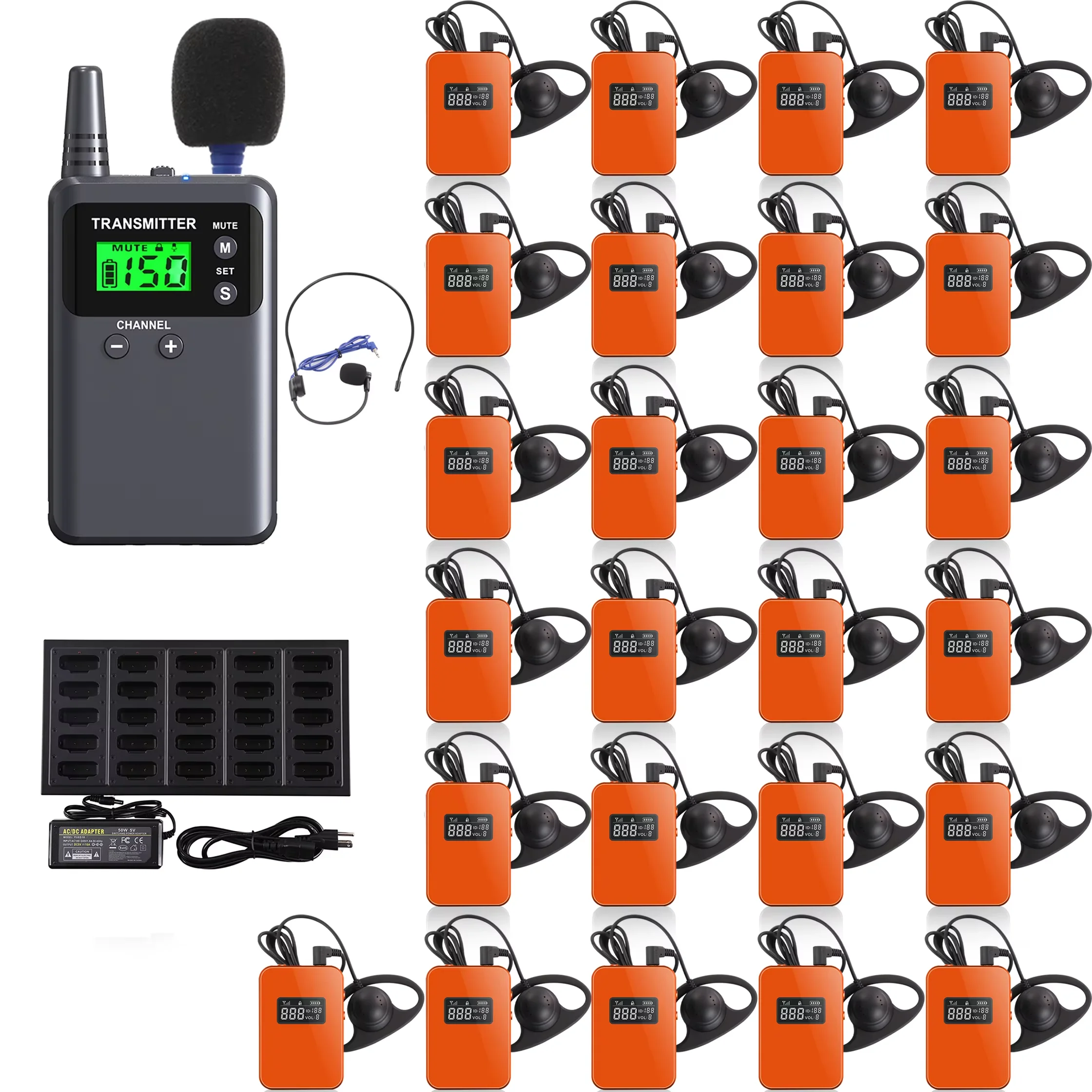Wireless Audio Tour Guide Headset System Radioguide 2.4GHz, 70 Hours Battery Life for Conference Simultaneous Interpretation