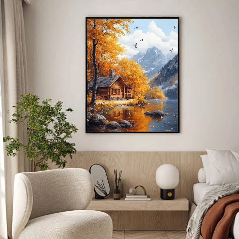 Malen nach Zahlen zeichnen Herbst gelbe Landschaft Bastelbedarf Erwachsene Zeichnen Geschenk Malen nach Zahlen Wandkunst Bild