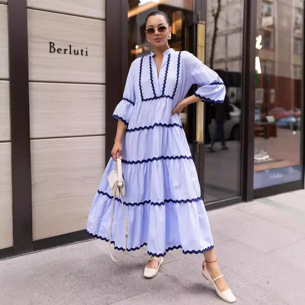 

Women's Dress Casual Pleated Lace Loose Beach Dress 2025