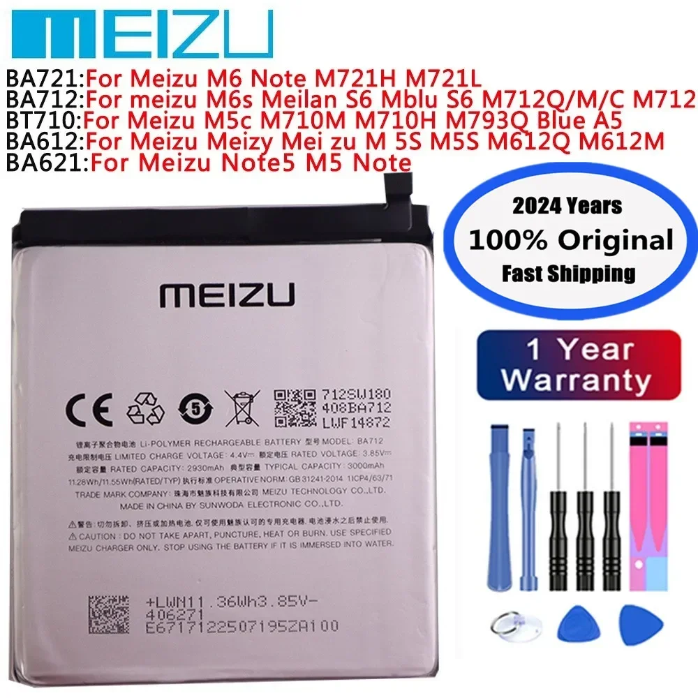 Original Battery For Meizu M6 Note M721H M721L M6s S6 M712C M71M M71Q M712H 5S M5S M5c M5 Note Blue A5 M612H M612M M612Q Battery