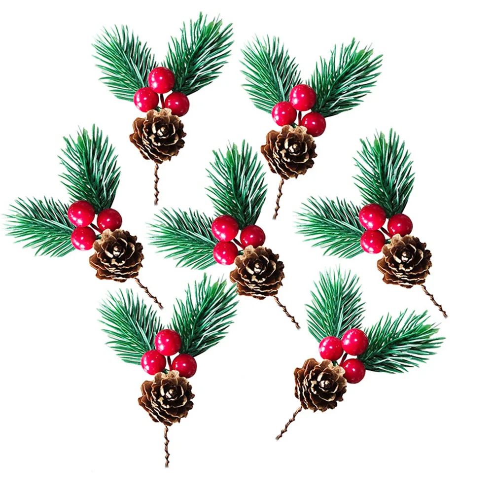 1pc faux Weihnachts beeren Tannenzapfen Dekoration articifial Kiefer Pin Zweig Blätter Weihnachts baum Dekor DIY Kranz Zubehör