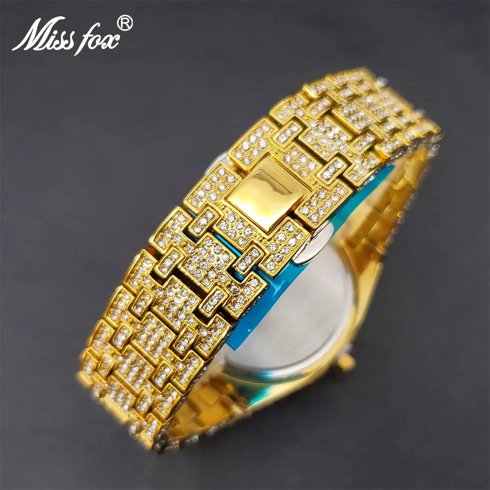 Male Luxury Watch Gold Octagon Diamond Quartz Men\'s Wristwatches Iced Out Calendar Waterproof Clock Look Expensive Dropshipping