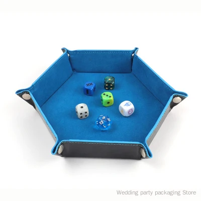 Hexagonal suede dice tray folding tray pu desktop storage box