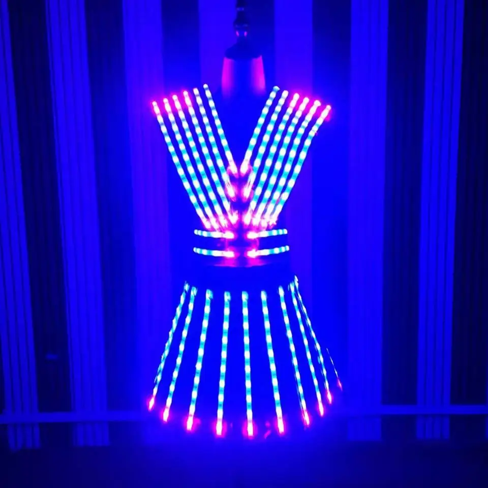 

LED Light Up Dance Costume Full Color Clothes Performance Wear Club Luminous Dancing women's Suit Ballroom Dance Dress