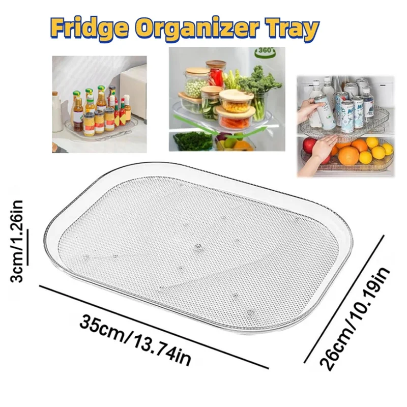 Turntable Organizer for Refrigerator 360 Rotatable Rectangle Storage Rack Clear Turntable Rack Tray for Kitchen Cabinet