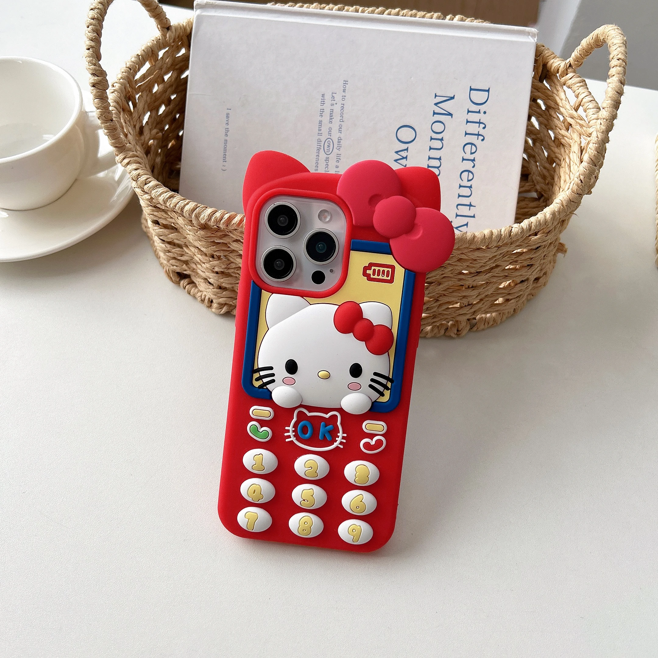 Cute 3D Telephone Hello Kitty Phone Case for iPhone 17 16 15 14 13