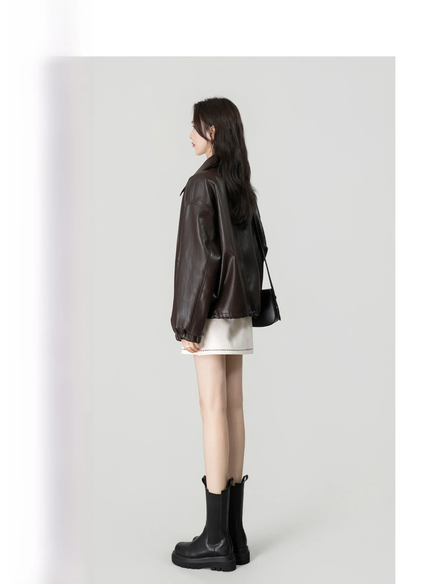 

Женская кожаная куртка Wavy Egg Brown: повседневная, ретро, укороченная, весна 2026, новый стиль, с длинным рукавом, стандартной длины, модная