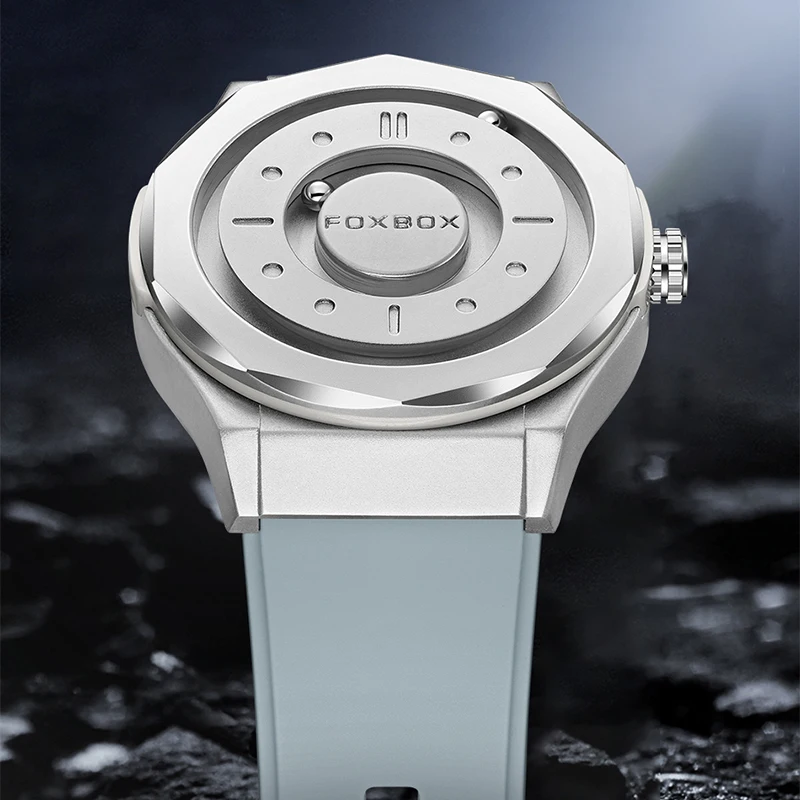 New Original FOXBOX Scrolling Pointer Magnetic Force Men's Quartz Wristwatch Fashion Military Silicone Waterproof Watch for Men image 3