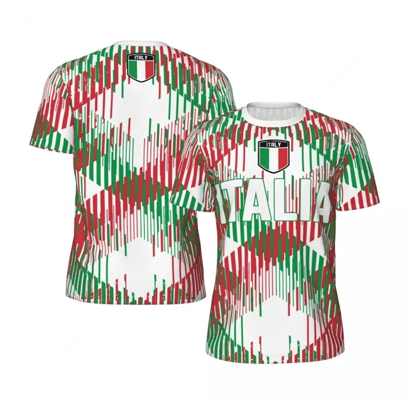 Camiseta Deportiva Italiana con Estampado 3D de Secado Rápido y Transpirable para Hombre, Jersey de Fútbol para Exteriores, Uniforme de Equipo, Ropa de Manga Corta para Padres e Hijos